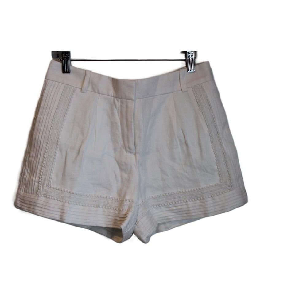 Womens J.Crew Lace Trim C0896 White Linen On-Seam Pockets Chino Shorts Size 2